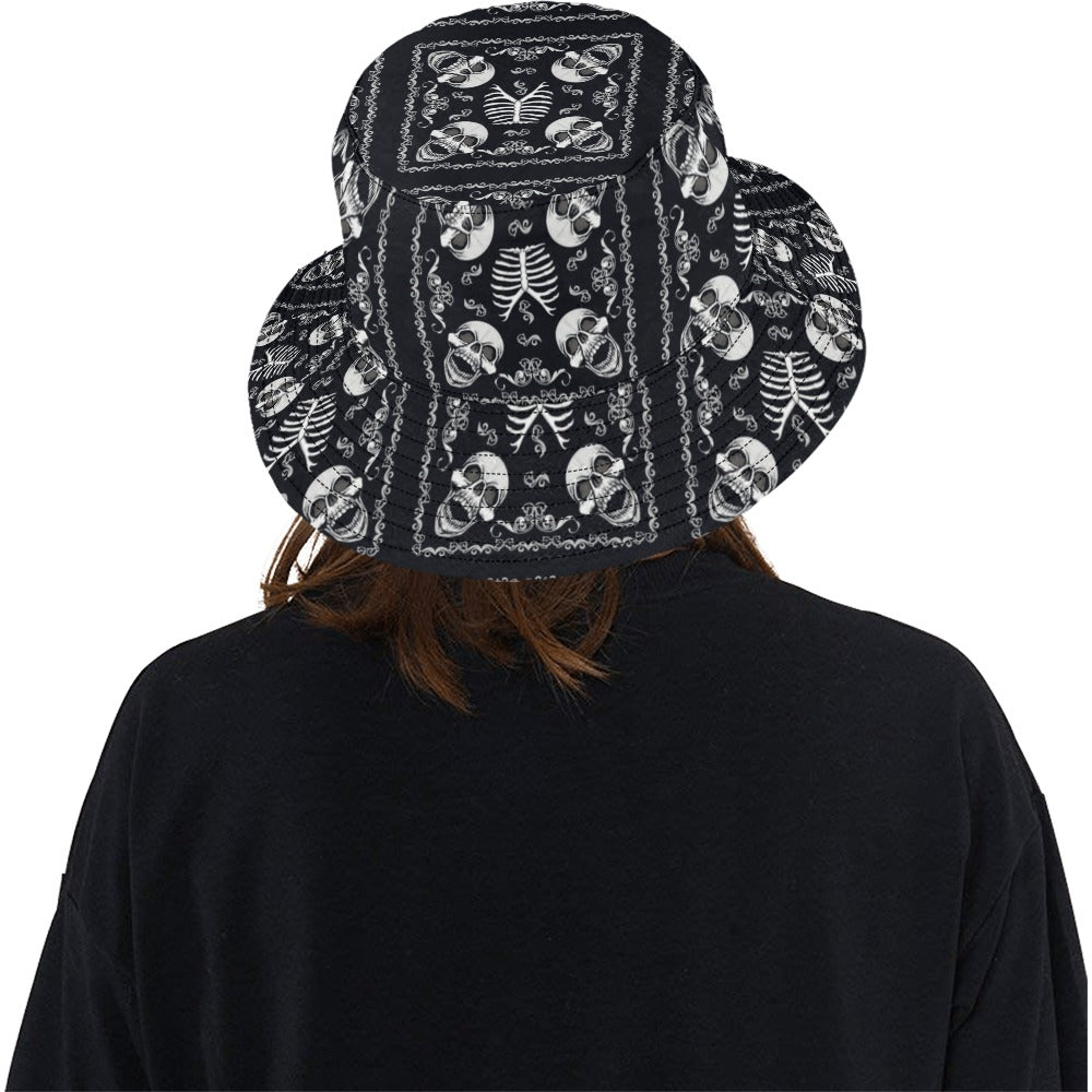 Bandana Skull Black White Print Design LKS306 Unisex Bucket Hat