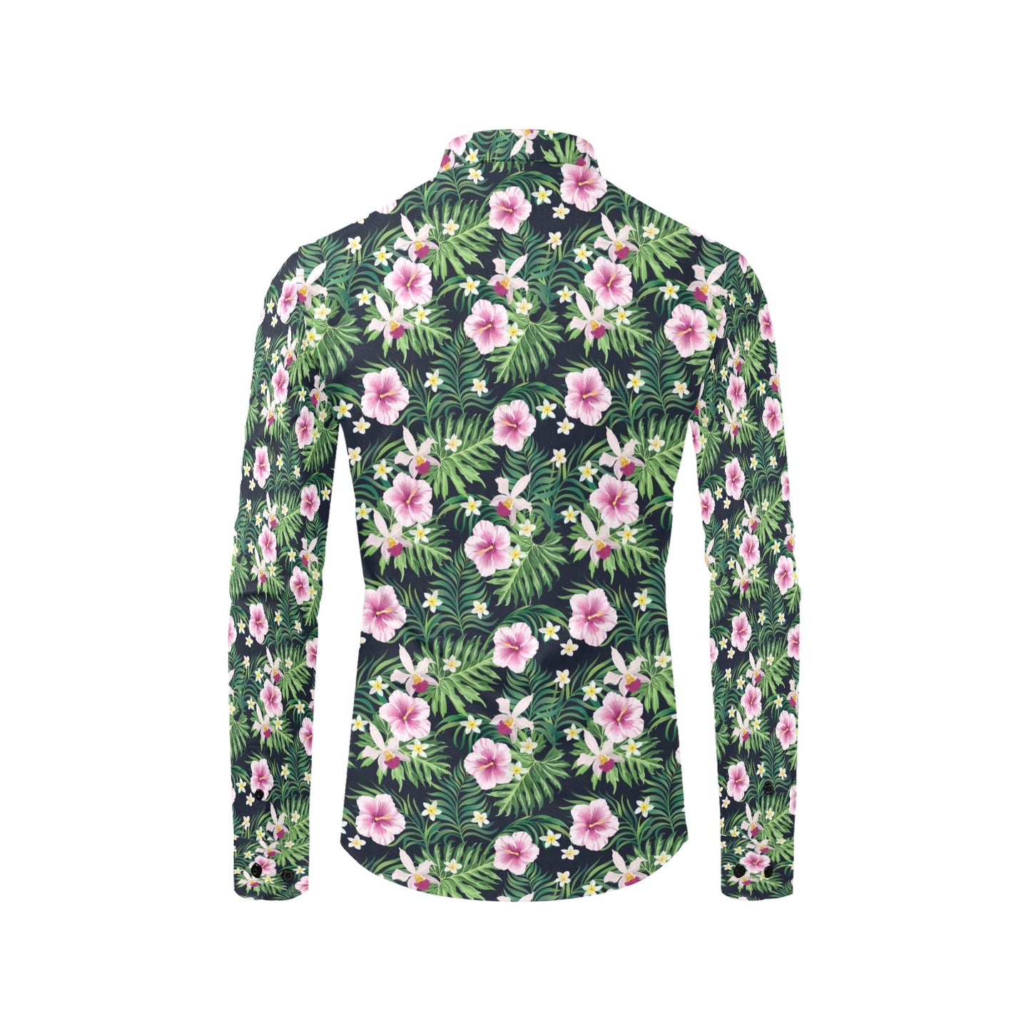 Hibiscus Tropical Print Design LKS309 Men's Long Sleeve Dress Shirt