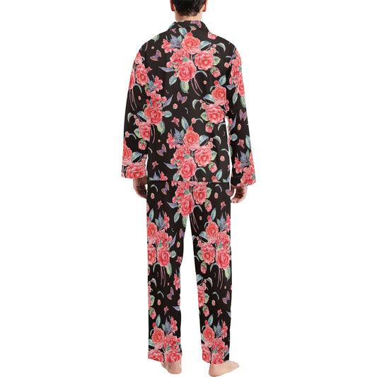 Camellia Pattern Print Design CM03 Men's Long Pajama Set