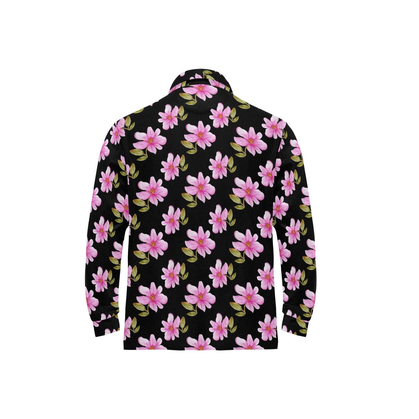 Magnolia Pattern Print Design MAG06 Long Sleeve Polo Shirt For Men's
