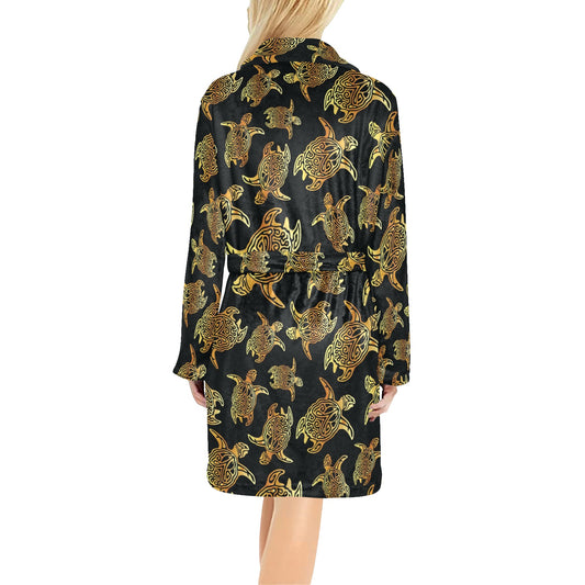 Gold Tribal Turtle Polynesian Themed Women's Fleece Robe