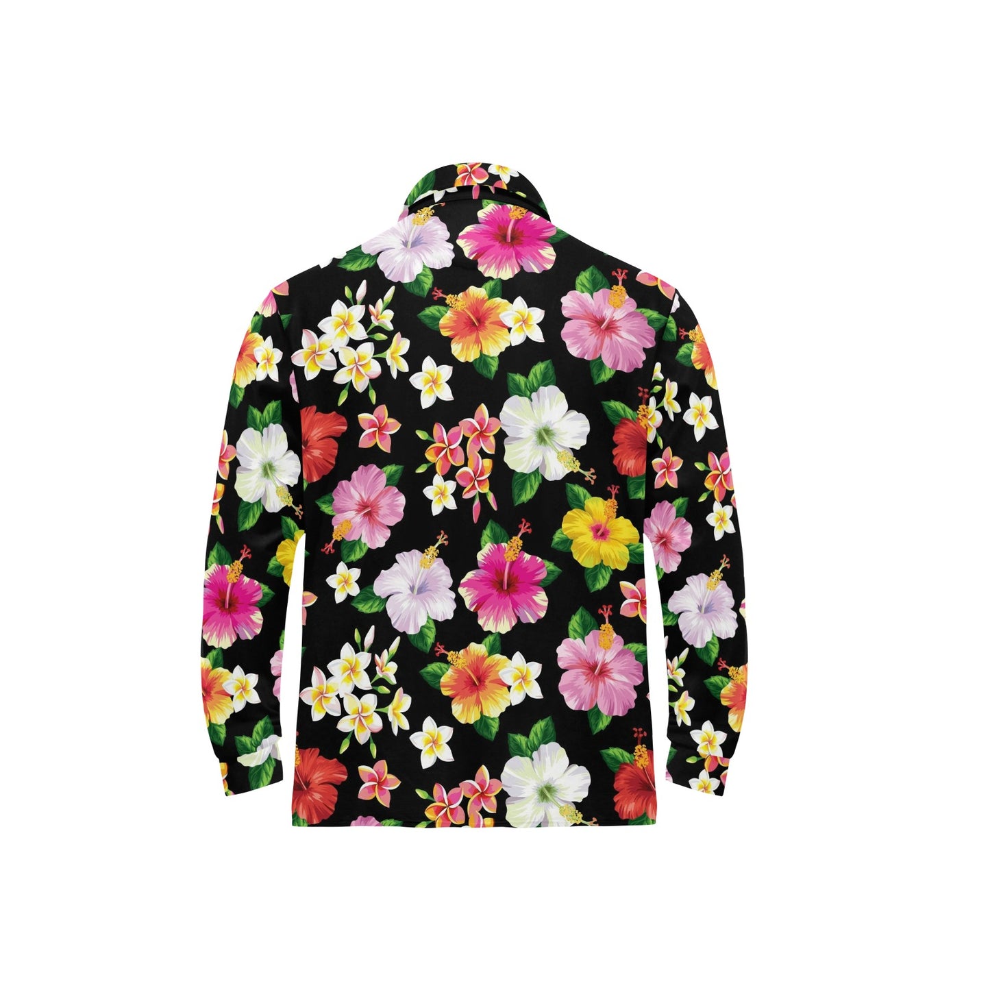 Hibiscus Pattern Print Design HB025 Long Sleeve Polo Shirt For Men's