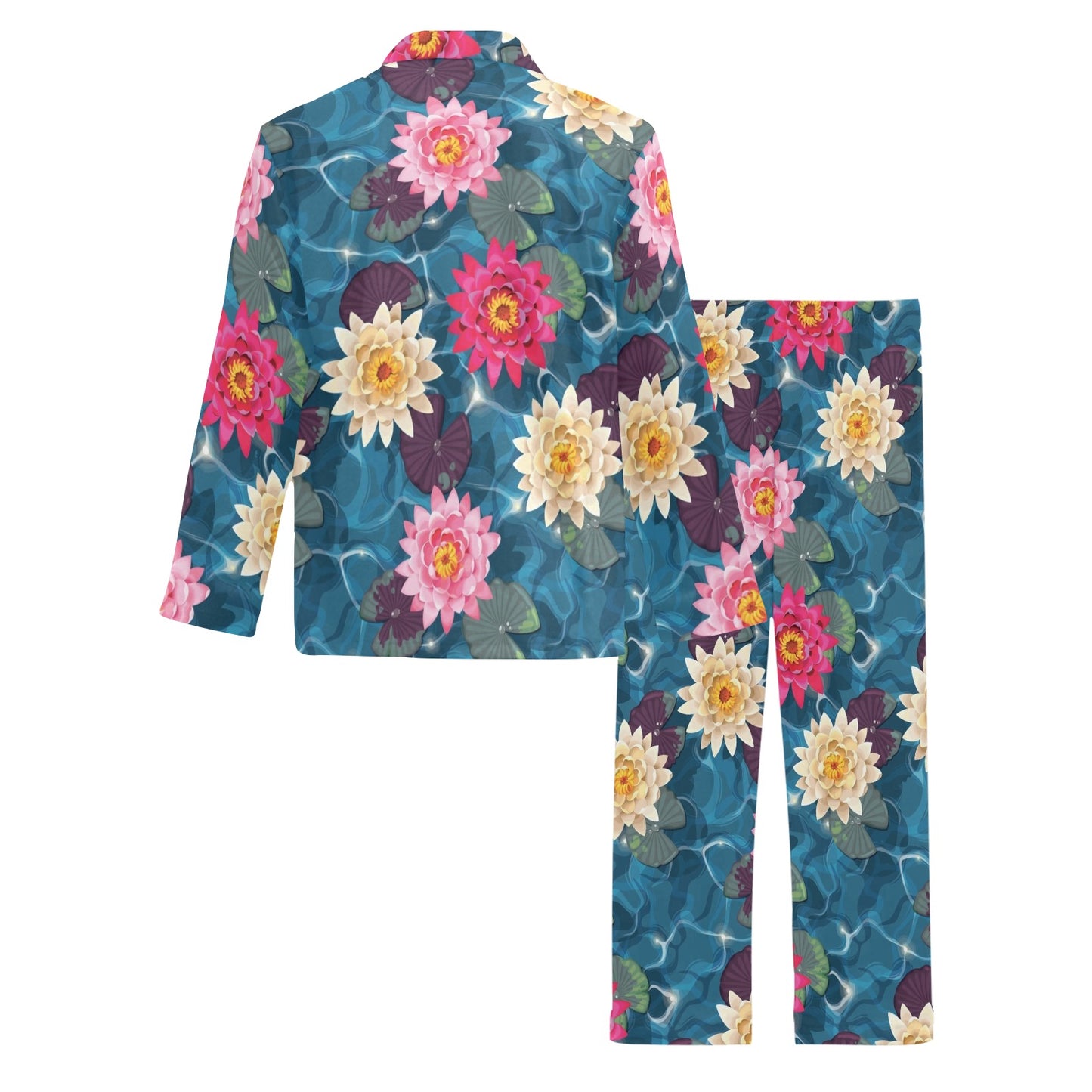 Water Lily Pattern Print Design WL05 Men's Long Pajama Set