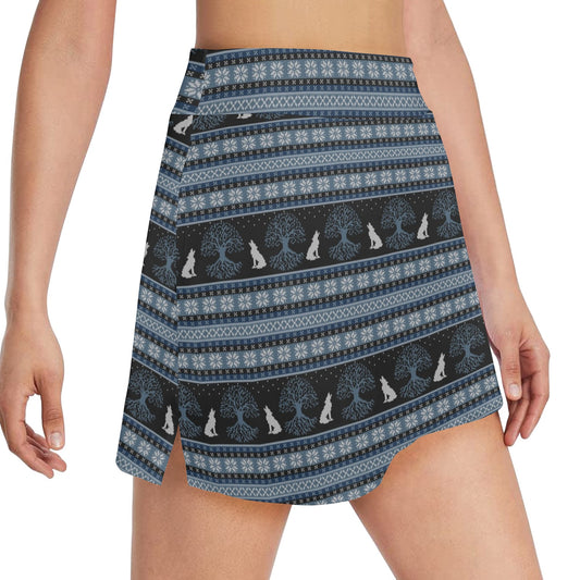Wolf Tree of Life Knit Design Print 17" Golf & Pickleball Skort with Pockets