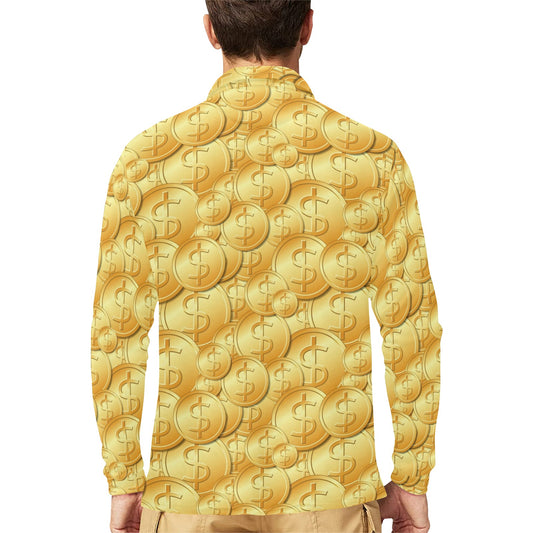 Dollar Pattern Print Design DO03 Long Sleeve Polo Shirt For Men's