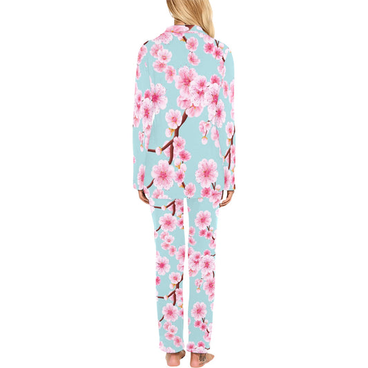 Cherry Blossom Pattern Print Design CB04 Women's Long Pajama Set