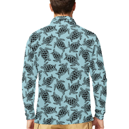 Sea Turtle Print Design LKS3010 Long Sleeve Polo Shirt For Men's