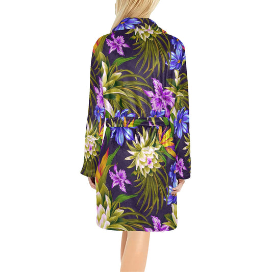 Water Lily Pattern Print Design WL08 Women's Fleece Robe