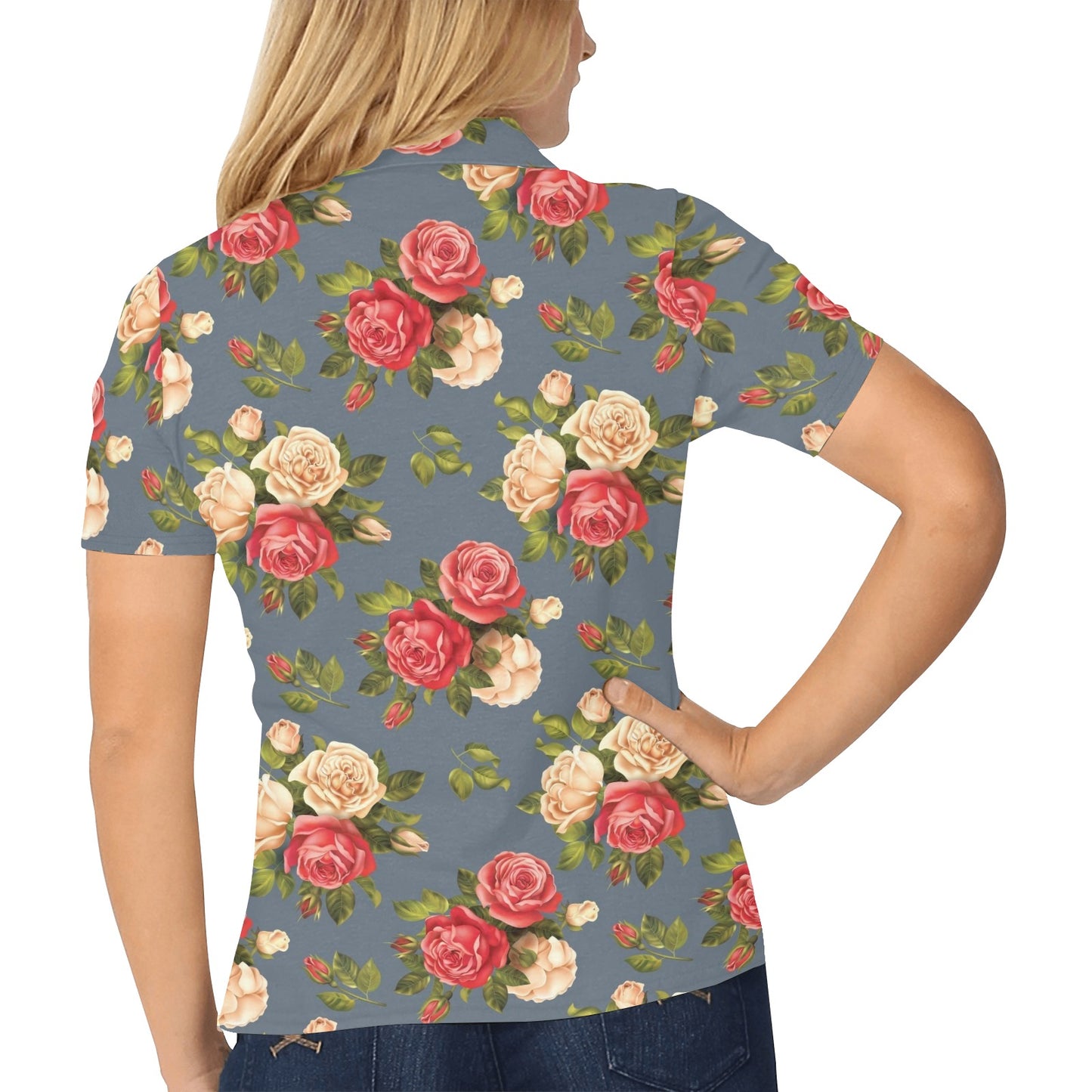 Rose Pattern Print Design RO017 Women's Polo Shirt