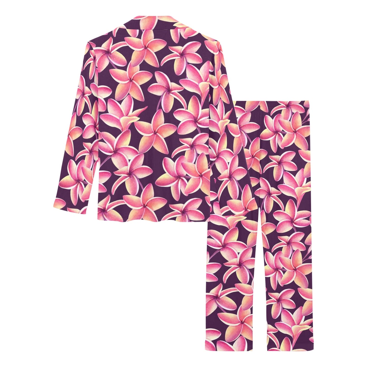Purple Plumeria Pattern Print Design PM010 Women's Long Pajama Set
