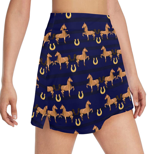 Horse Luxury Themed Pattern Print 17" Golf & Pickleball Skort with Pockets