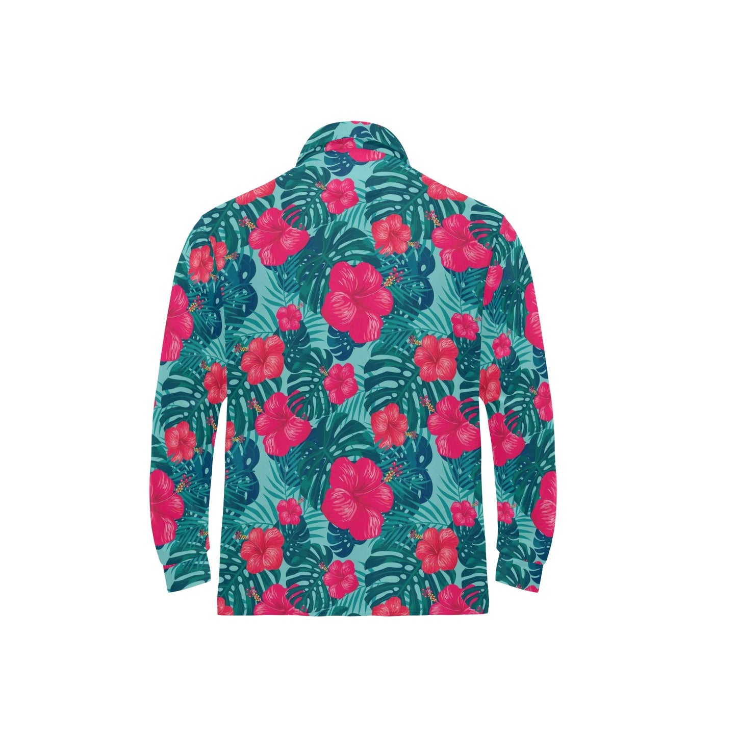Red Hibiscus Pattern Print Design HB017 Long Sleeve Polo Shirt For Men's