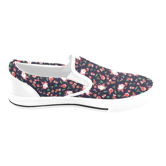 Santa Christmas Themed Print Design LKS304 White Slip Ons Canvas Women's Shoes
