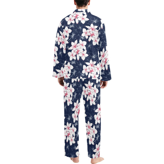 Plumeria Pattern Print Design PM017 Men's Long Pajama Set