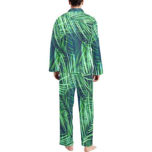 Palm Leaves Pattern Print Design PL02 Men's Long Pajama Set