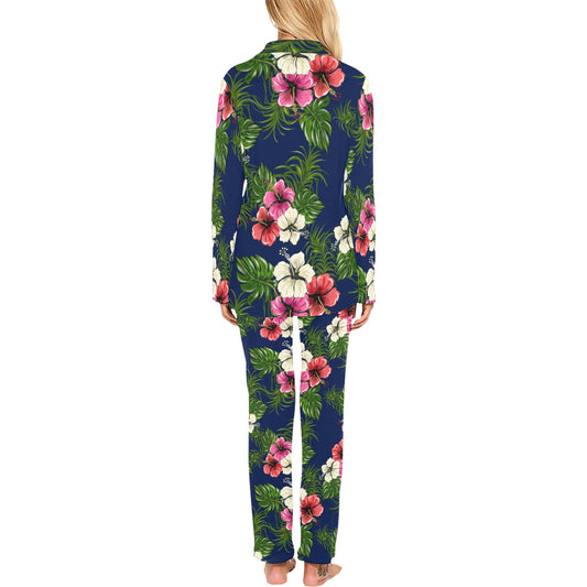 Hibiscus Pattern Print Design HB028 Women's Long Pajama Set