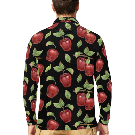 Apple Pattern Print Design AP011 Long Sleeve Polo Shirt For Men's