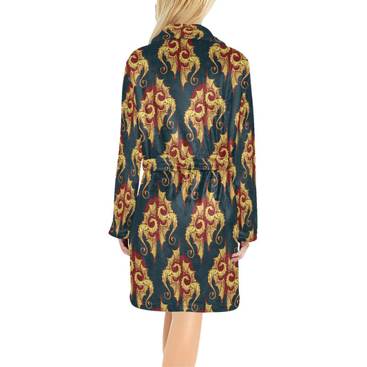 Dragons Gold Design Pattern Women's Fleece Robe