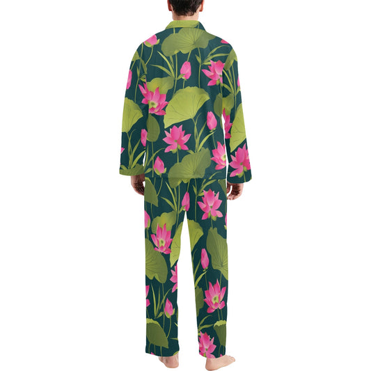 Water Lily Pattern Print Design WL09 Men's Long Pajama Set