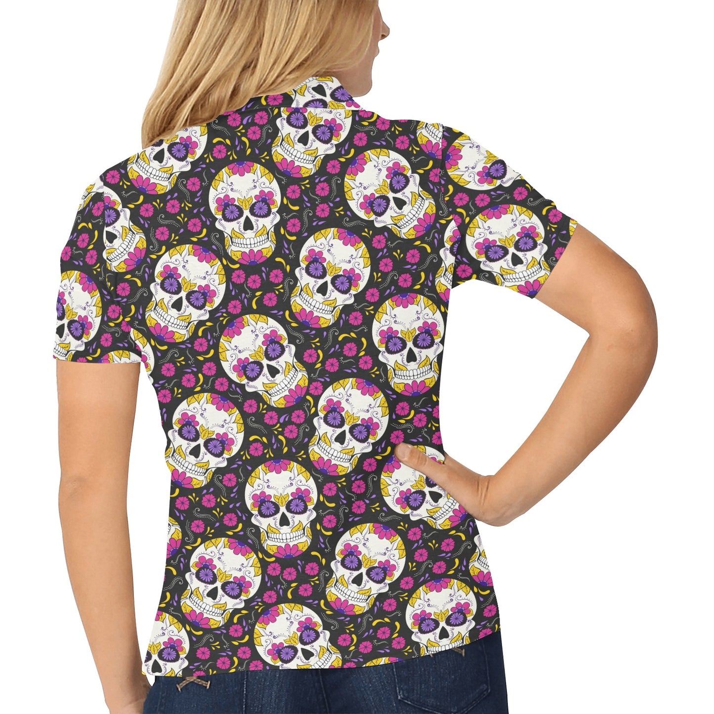 sugar skull Floral Pattern Women's Polo Shirt