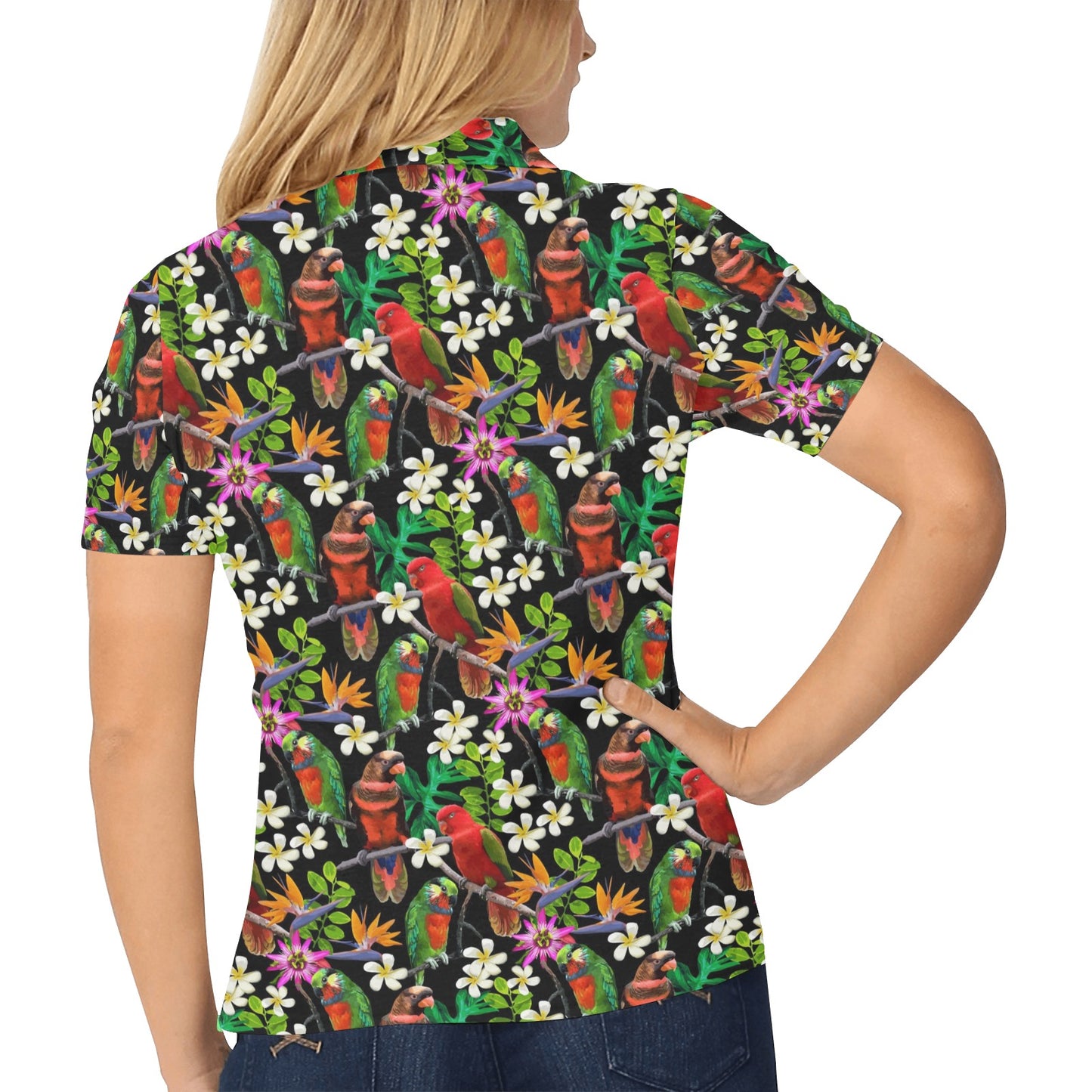 Parrot Design Print Women's Polo Shirt