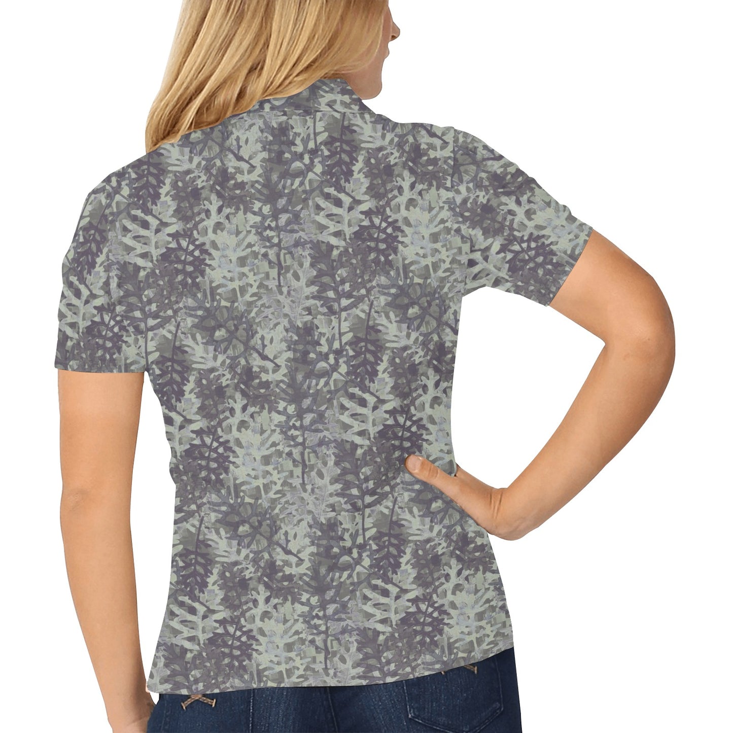 Camouflage Fern Pattern Print Design 05 Women's Polo Shirt