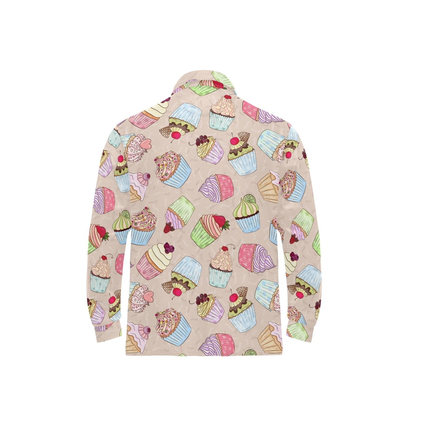 Cupcake Pattern Print Design CP06 Long Sleeve Polo Shirt For Men's