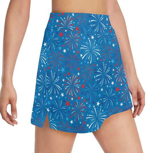 Firework Celebration Print Design LKS304 17" Golf & Pickleball Skort with Pockets