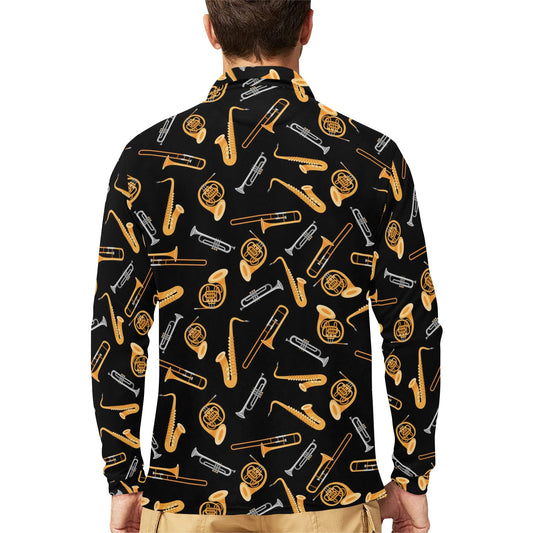 Saxophone Print Design LKS403 Long Sleeve Polo Shirt For Men's