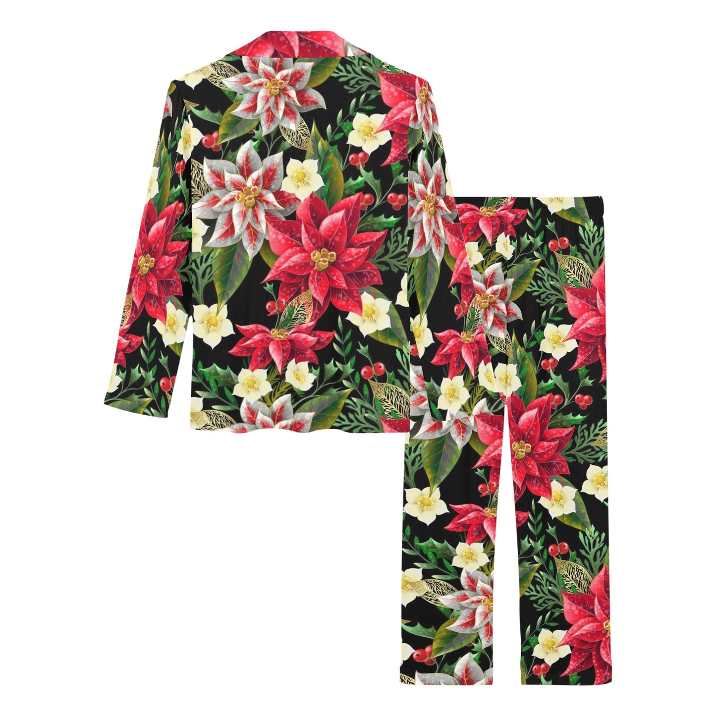 Poinsettia Pattern Print Design POT05 Women's Long Pajama Set
