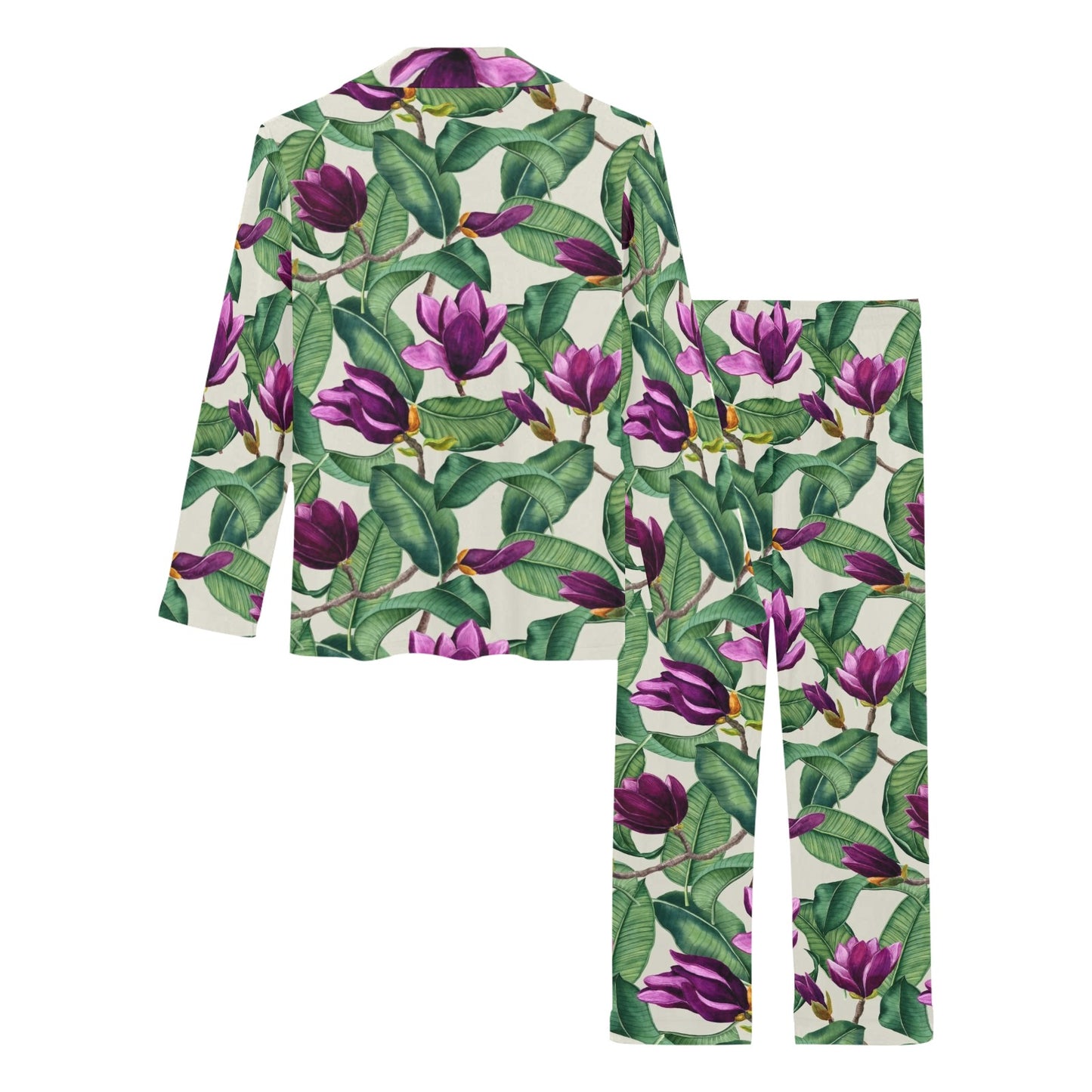 Magnolia Pattern Print Design MAG07 Women's Long Pajama Set