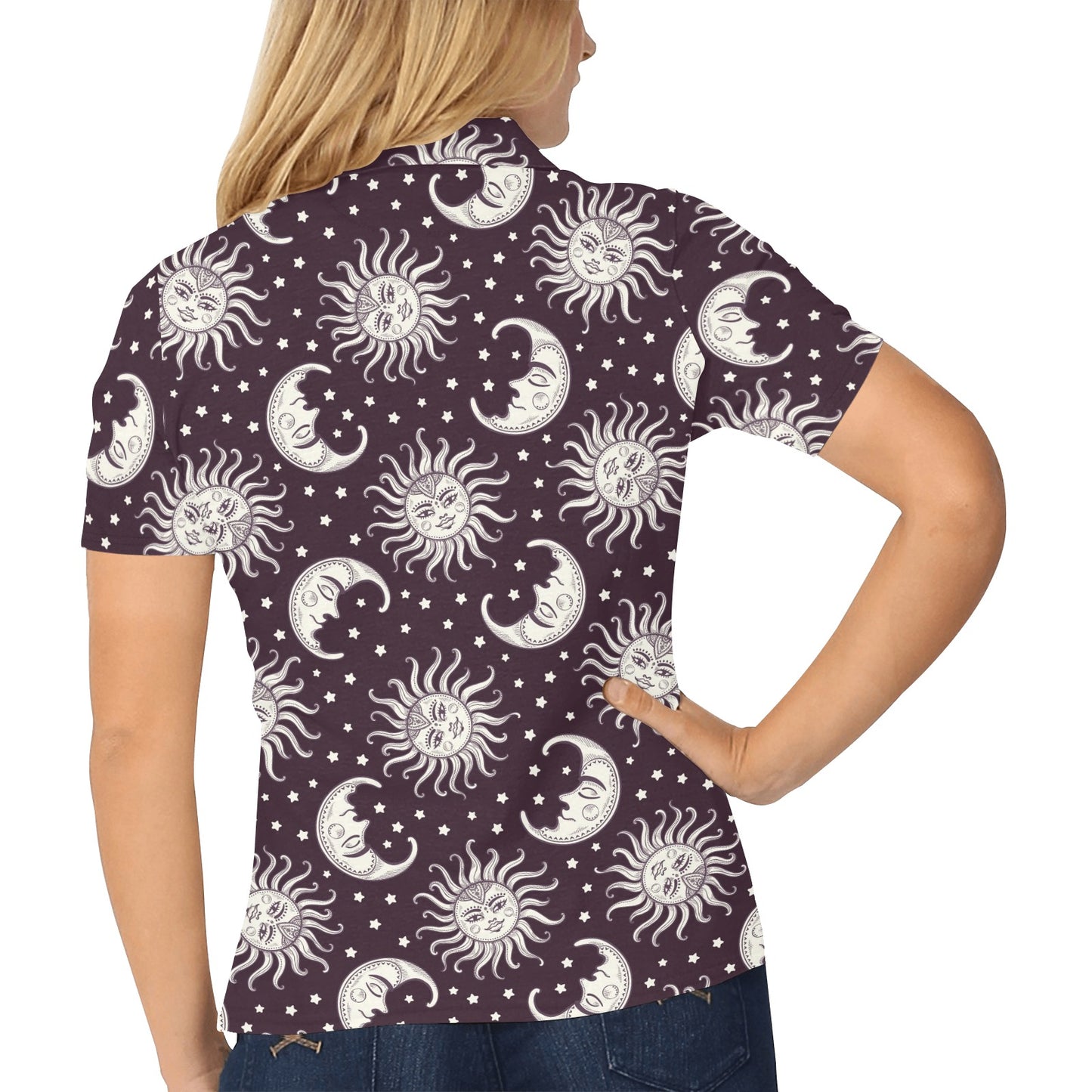Sun Moon Face Women's Polo Shirt