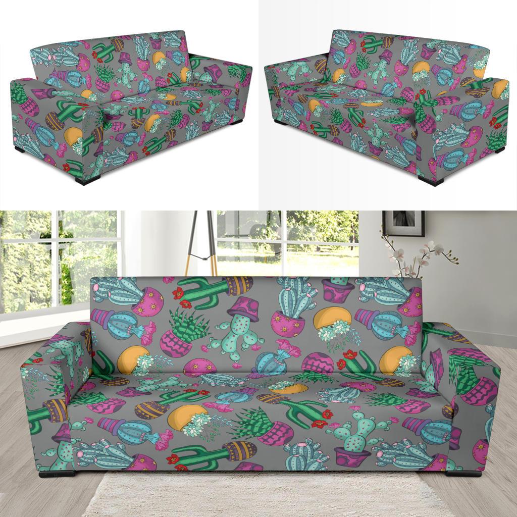 Cactus Colorful Print Pattern Sofa Slipcover-JTAMIGO.COM
