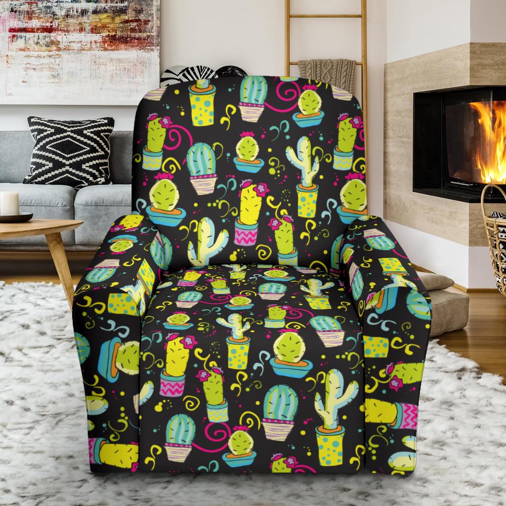 Cactus Neon Style Print Pattern Single Sofa Slipcover -JTAMIGO.COM