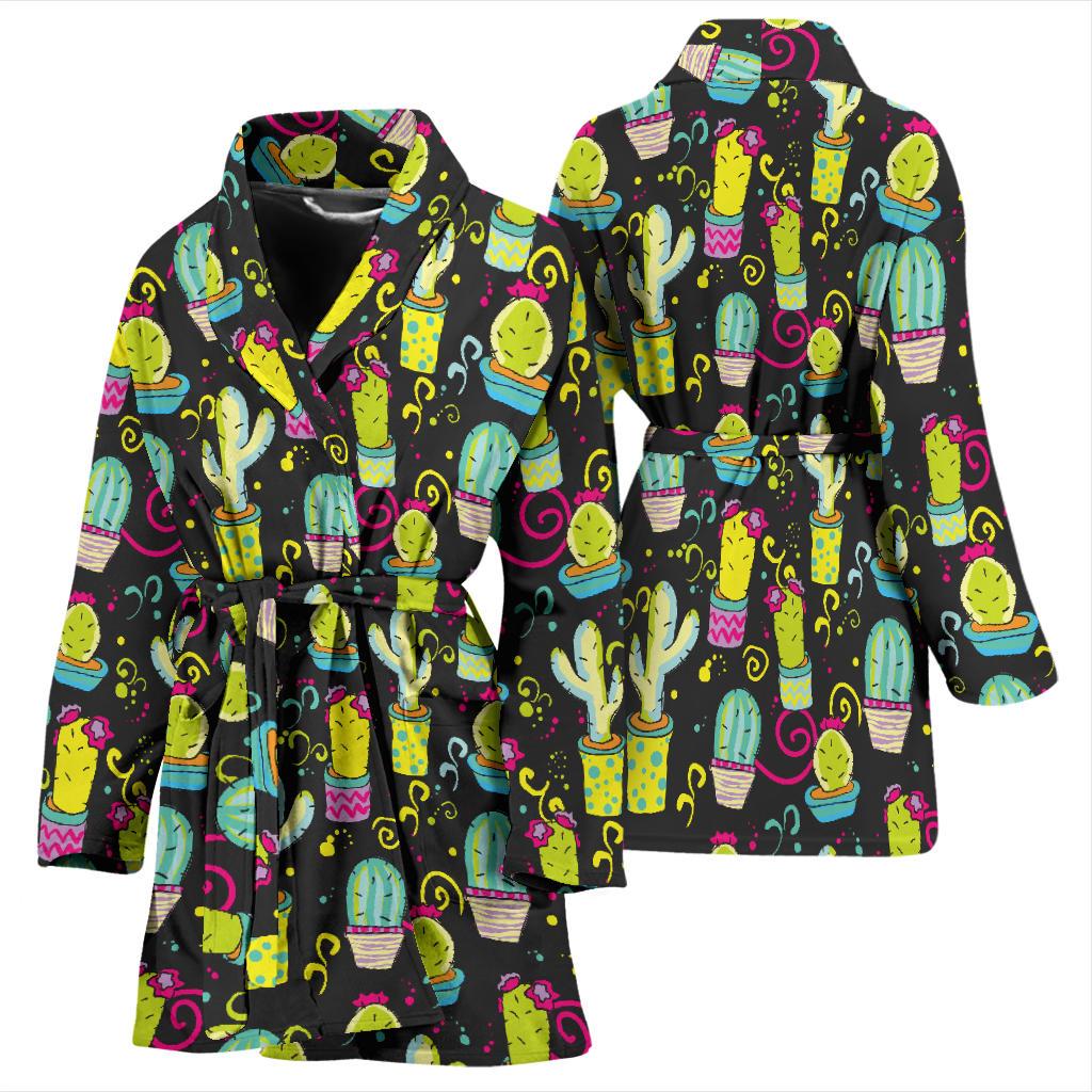 Cactus Neon Style Print Pattern Women Bath Robe-JTAMIGO.COM