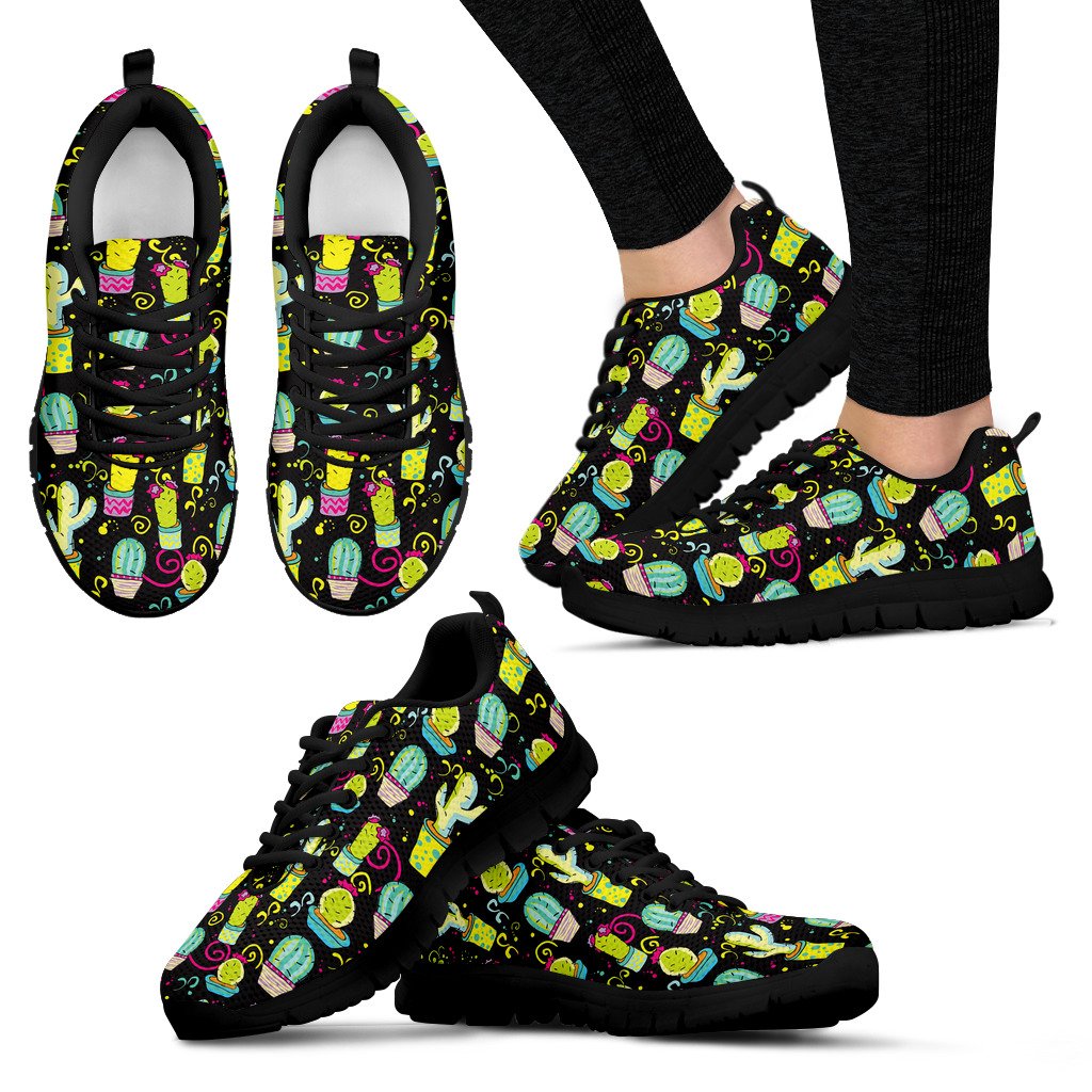 Cactus Neon Style Print Pattern Women Sneakers Shoes