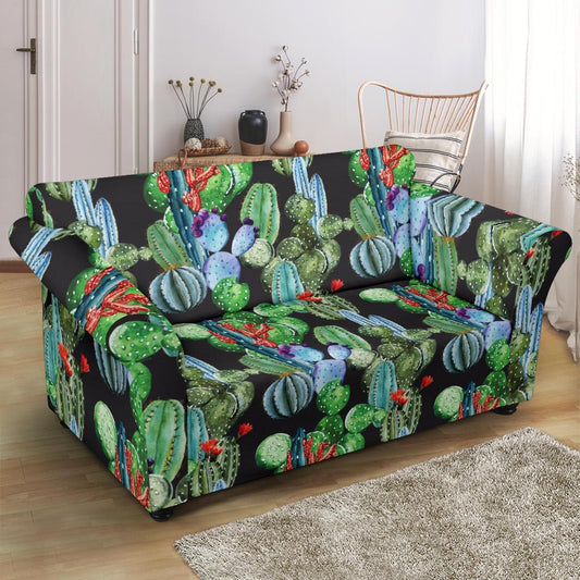 Cactus Watercolor Style Print Loveseat Slipcover-JTAMIGO.COM