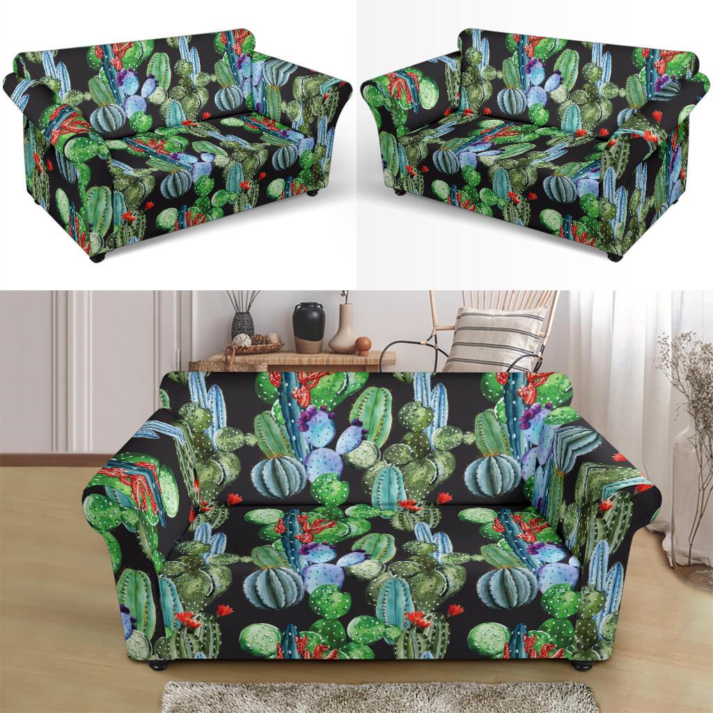 Cactus Watercolor Style Print Loveseat Slipcover-JTAMIGO.COM