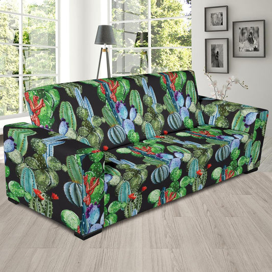 Cactus Watercolor Style Print Sofa Slipcover-JTAMIGO.COM