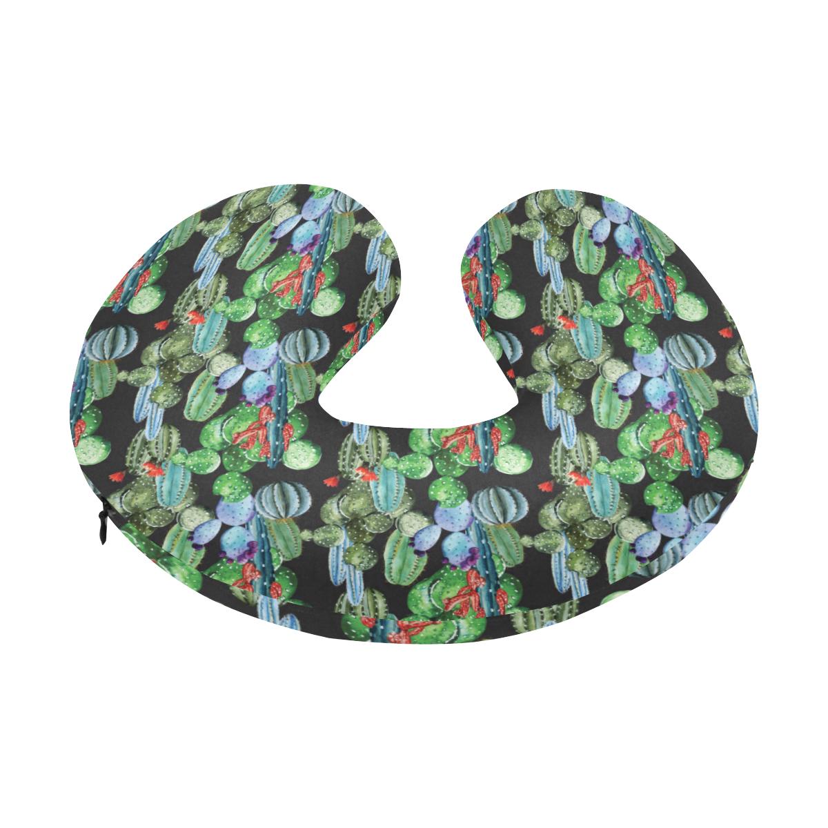 Cactus Watercolor Style Print U-Shaped Travel Neck Pillow-JTAMIGO.COM