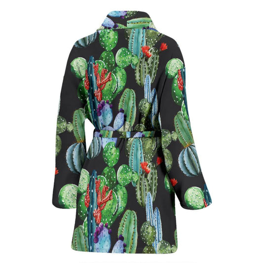 Cactus Watercolor Style Print Women Bath Robe-JTAMIGO.COM