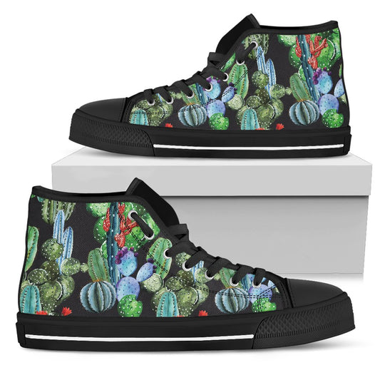 Cactus Watercolor Style Print Women High Top Shoes