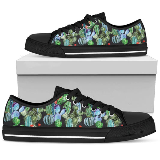 Cactus Watercolor Style Print Women Low Top Shoes