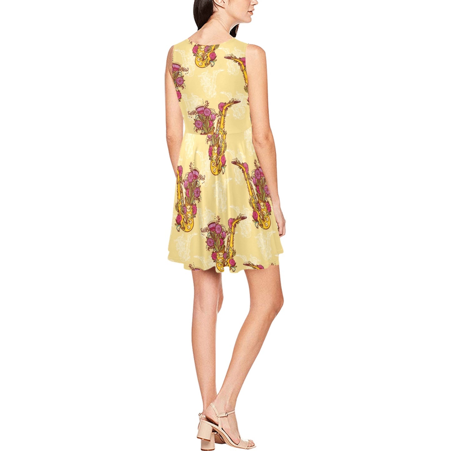 Saxophone Pattern Print Design 04 Sleeveless Dress