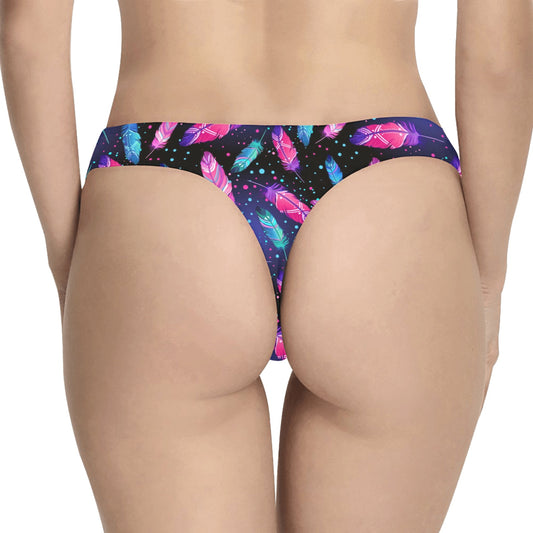 Feather Colorful Boho Design Print Women's Thongs