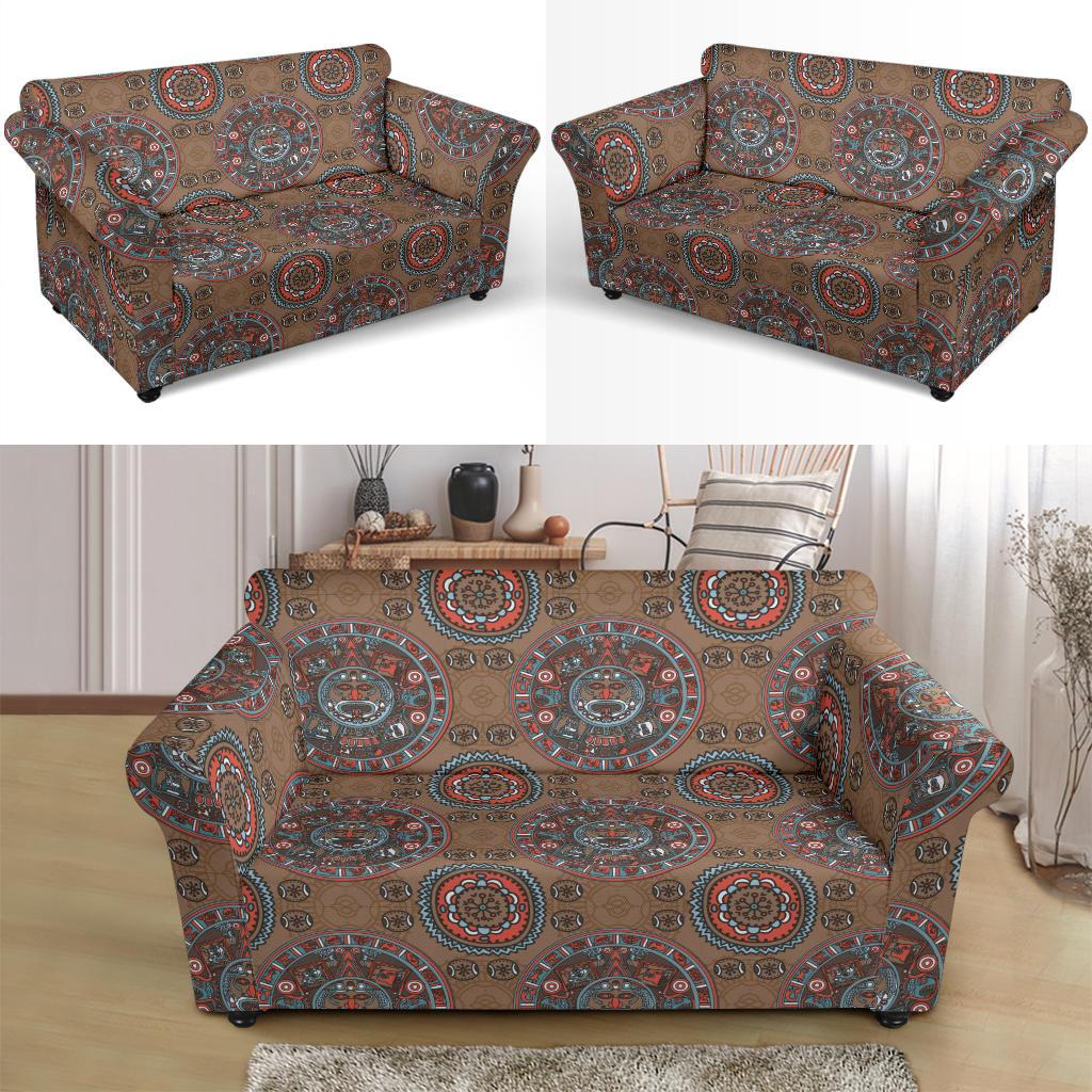 Calendar Aztec Design Print Pattern Loveseat Slipcover-JTAMIGO.COM