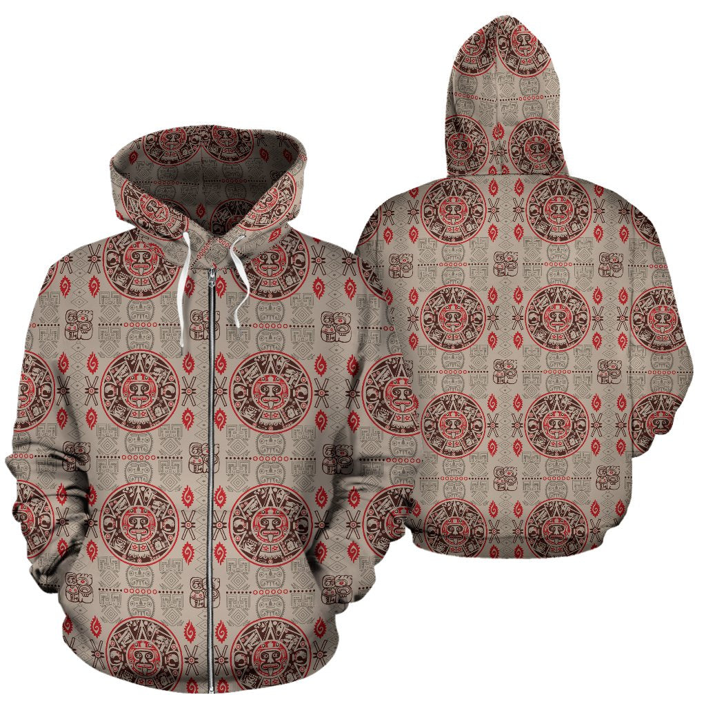 Calendar Aztec Print Pattern Zip Up Hoodie