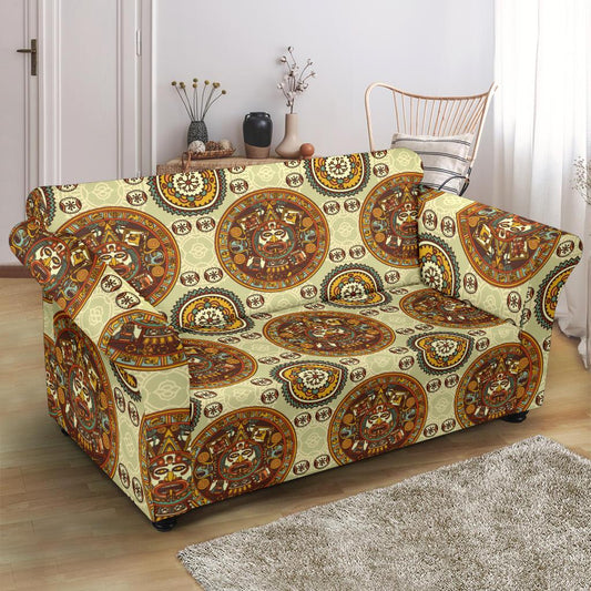 Calendar Aztec Themed Print Pattern Loveseat Slipcover-JTAMIGO.COM