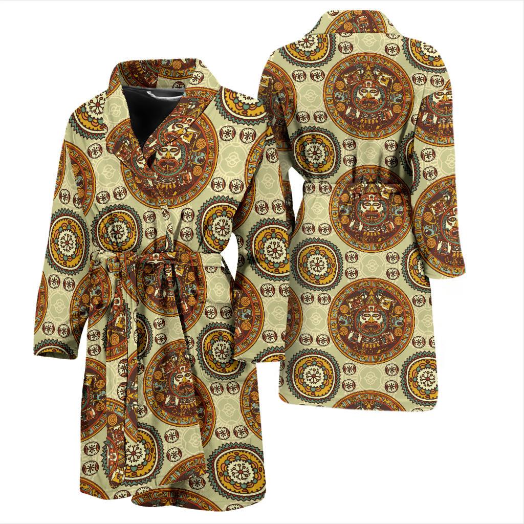 Calendar Aztec Themed Print Pattern Men Bath Robe-JTAMIGO.COM