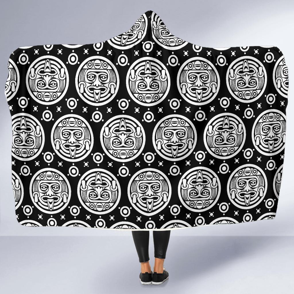 Calendar Aztec White Black Print Pattern Hooded Blanket-JTAMIGO.COM